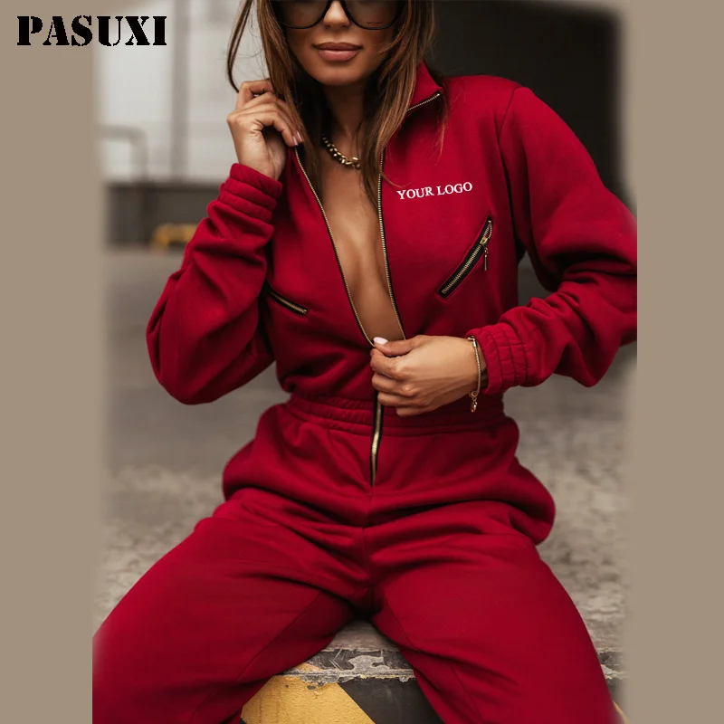 PASUXI Зимняя Повседневная Свободная Толстовка с поясом и воротником-стойкой толстовка на молнии цельный женский комбинезон для отдыха