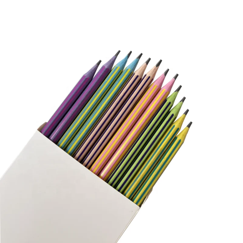 Wholesale Vertical stripes HB plastic pencils Hexagon customize packaging non-toxic High grade lead pencil sets lapis