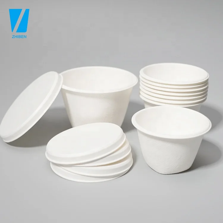 Custom Food Packaging 2Oz 4Oz Disposable Tiny Biodegradable Bagasse Paper Sauce Cup Ketchup