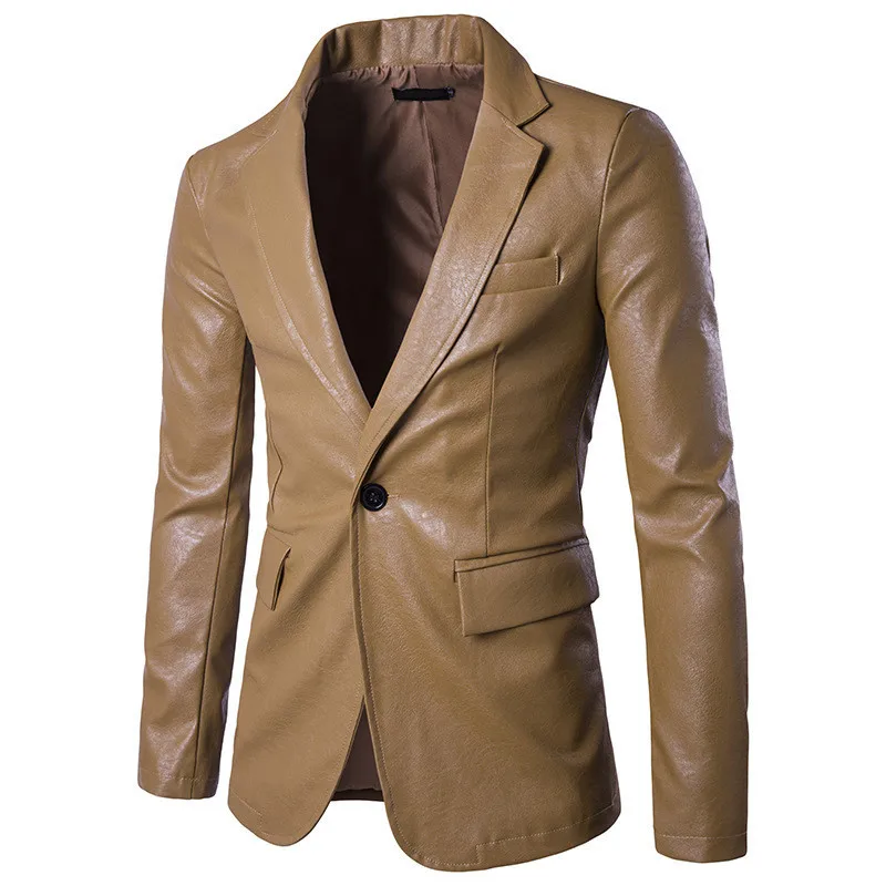 X307 на весну осень и зиму 4 однотонных цвета Slim Fit PU искусственная кожа мужской кожаный пиджак