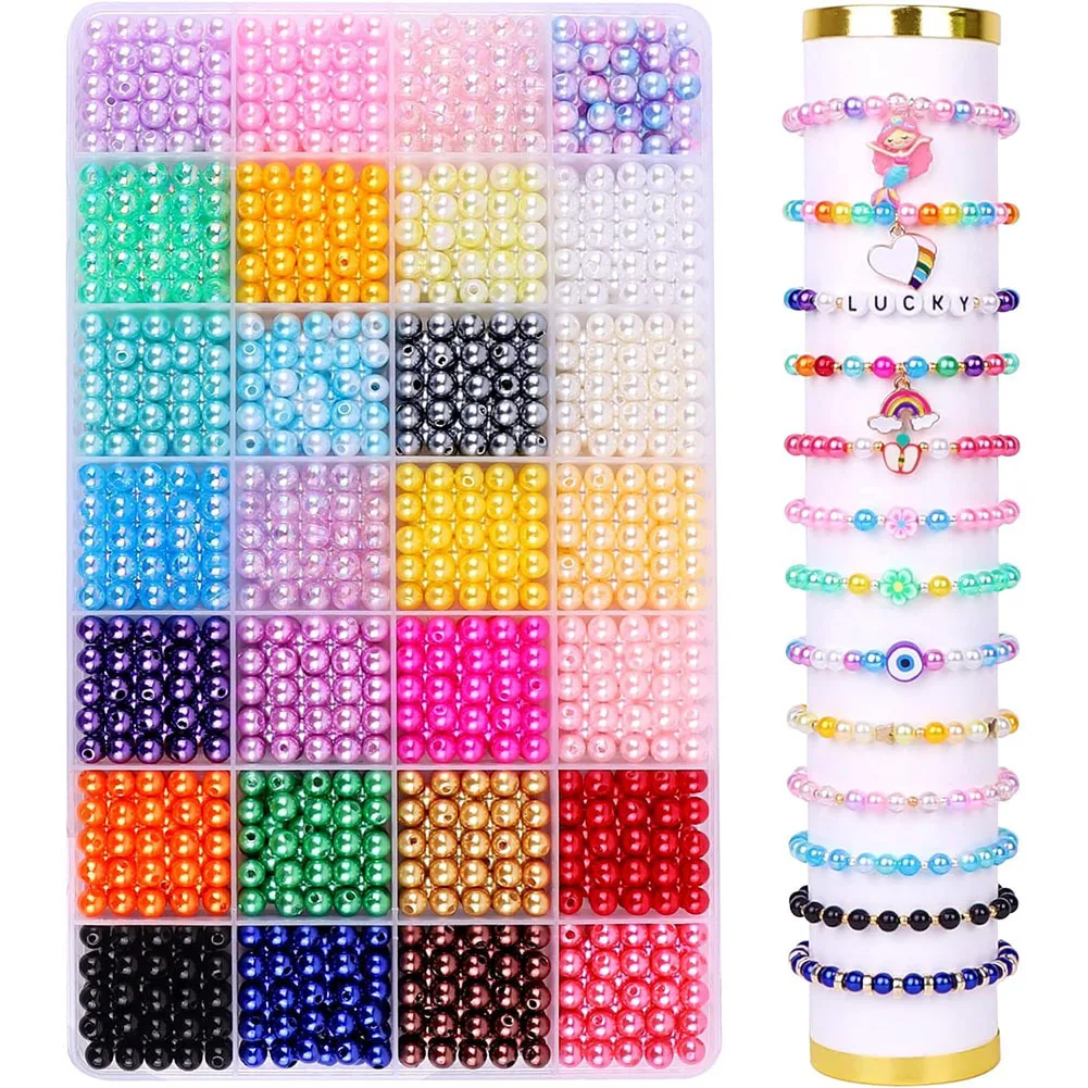 Manna 1680PCS 6MM DIY Colorful Imitation Pearl Jewelry Making Set Handmade Beads Earrings Friendship Bracelet Making Kit