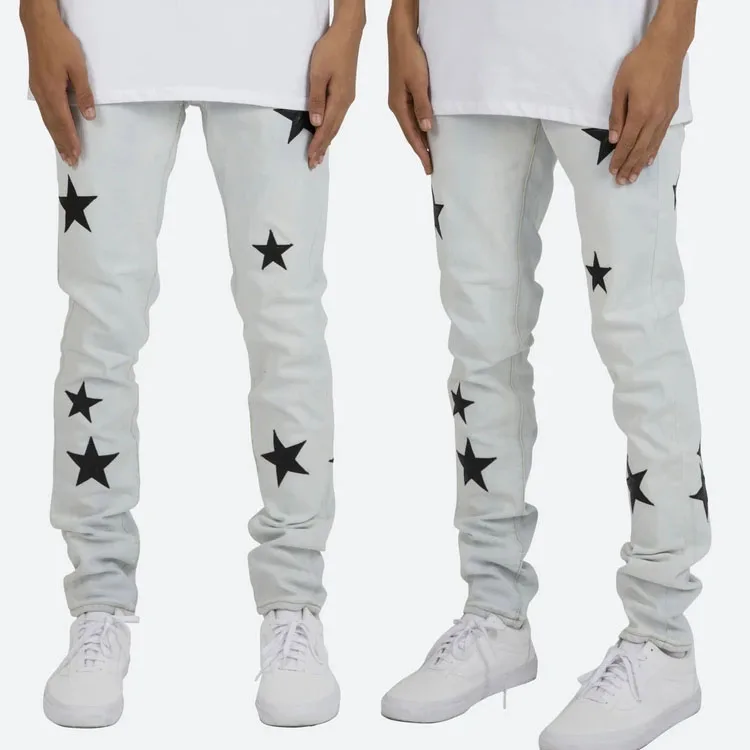 New fashion  jeans for men stylish wholesale factory price custom star patch wash men denim jeans