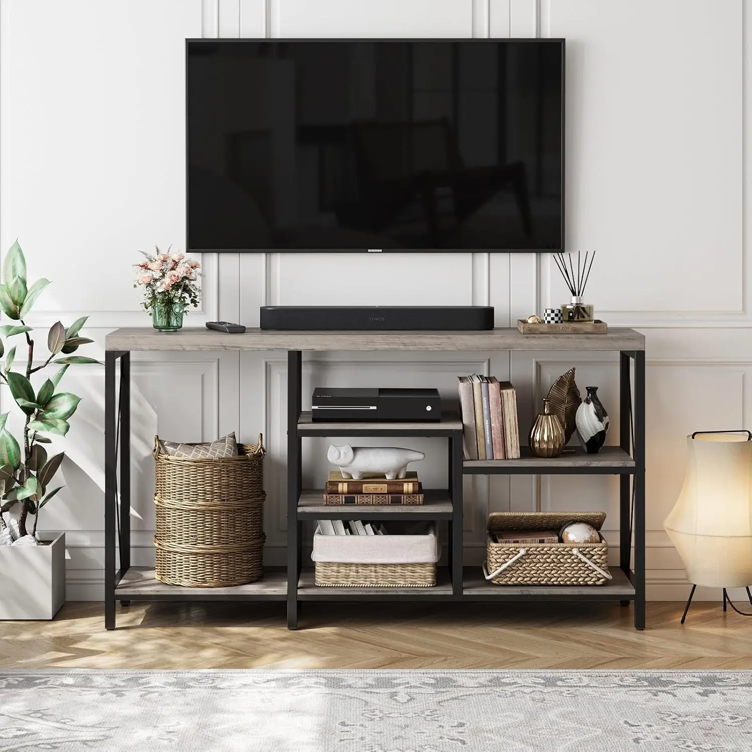 Entryway Hallway Bookshelf Storage Shelves Living Room Couch Industrial Style Grey Narrow Sofa Table Console Tables