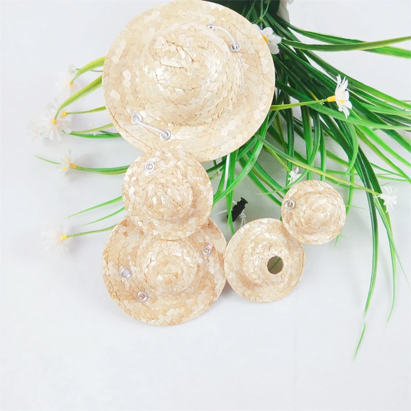 Pet straw hat Spring Summer Straw mini hat Vintage Farmer adjustable DIY doll decorated straw hat mini
