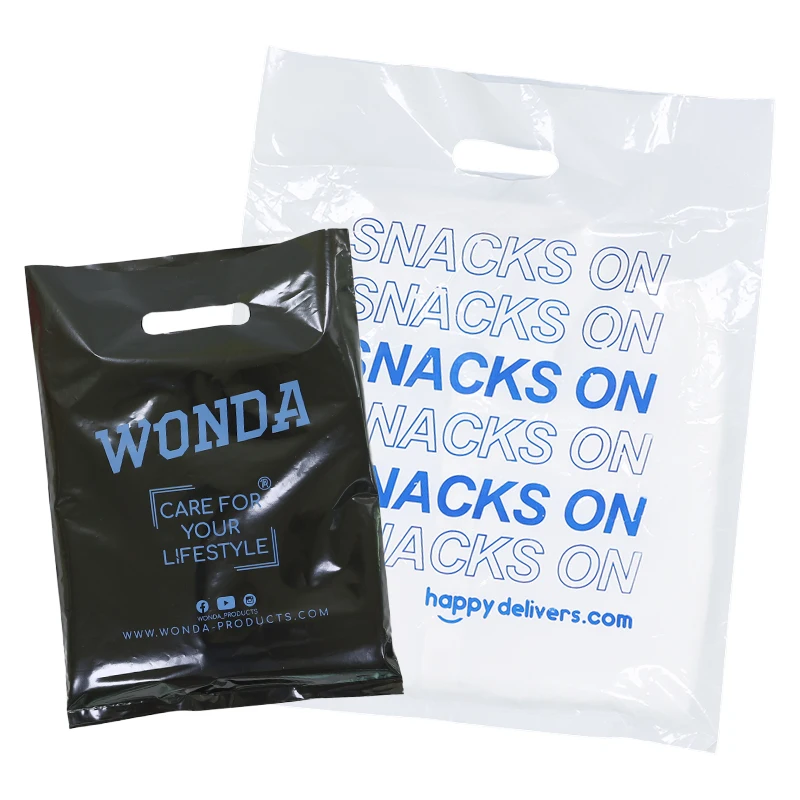 Custom LOGO Printed 100% Biodegradable Hdpe Ldpe Die Cut Handle PE Personalized Plastic Shopping Bags