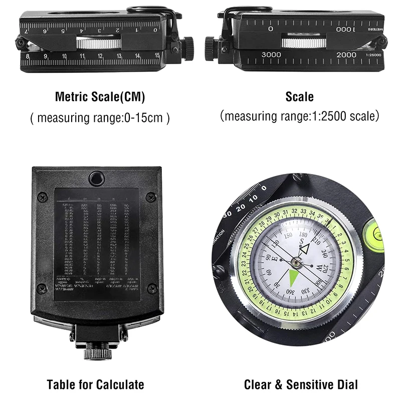 Hiking Backpacking Survival Resistant Waterproof Inclinometer Compasses
