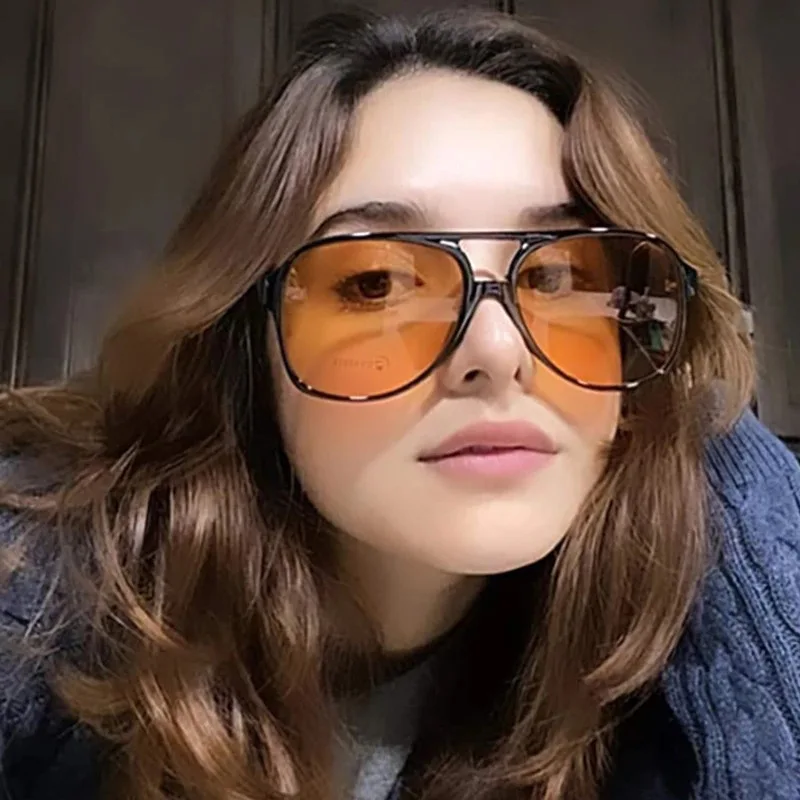 5153 2024 Vintage Retro 70s Sunglasses for Women Men Classic Large  Aviation Frame  Polarized Trendy Orange Glasses