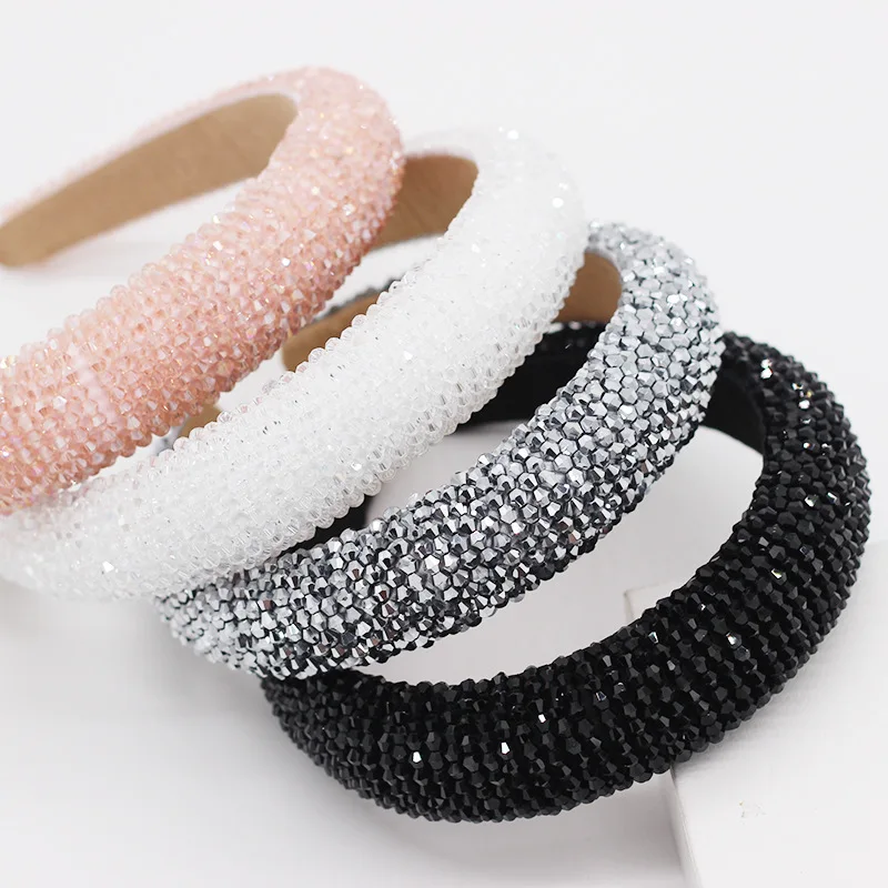 
Wholesale Fashion Luxury Diamond Hairband Women Hair Accessories Beaded Baroque Bling Crystal Padded Rhinestone Headband 