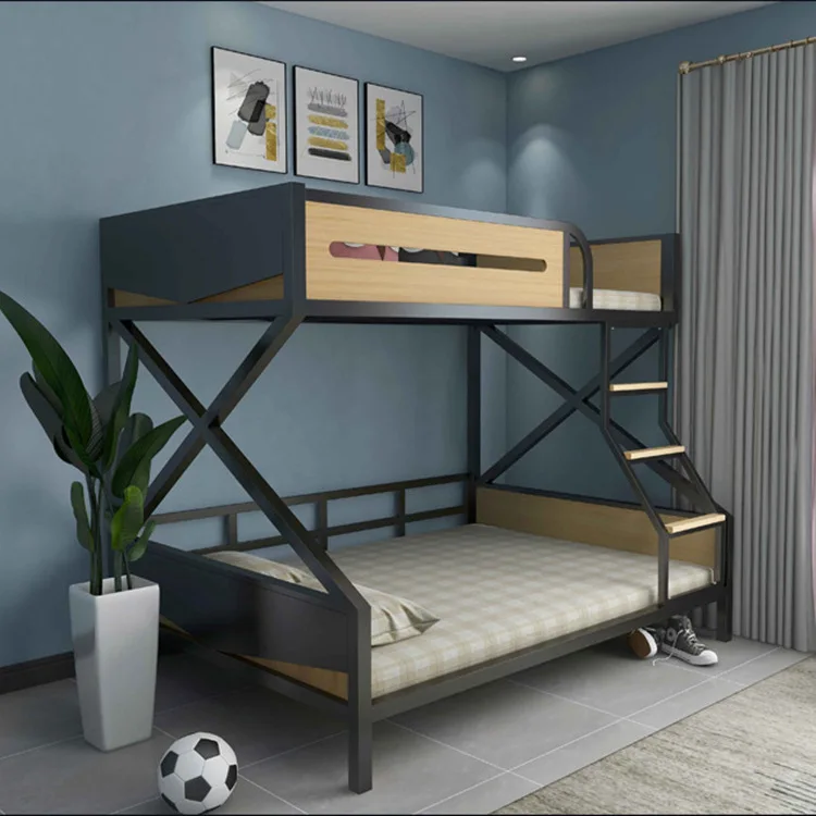 Modern Metal Loft Bunk Bed Twin-Over-Full Size with Removable Stairs