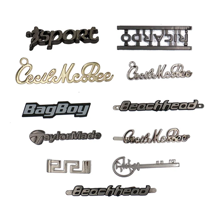 
Custom Leather Nickel Bag Tag Logo Gold Designer Apparel Lingerie Jeans Sewing Metal Label 