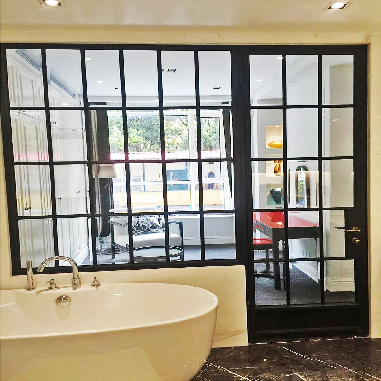 Shower room Dining room Home office flat door Steel window grille design Old street front shop retro entrance steel window door