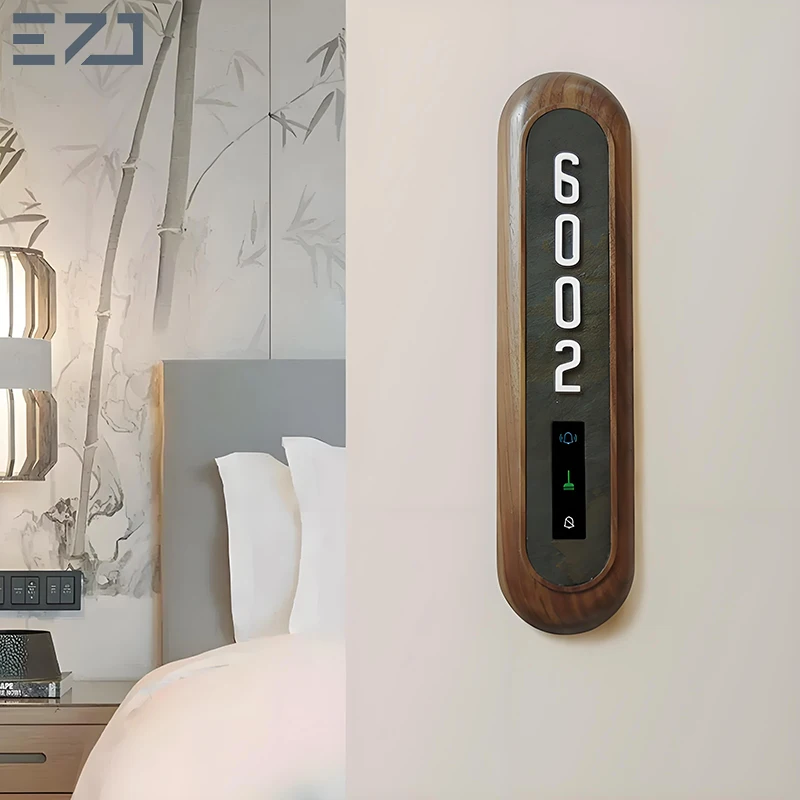 EZD Custom Black Walnut Wood Slate Apartment House Room Door Number Sign with DND MUR Doorbell Systems