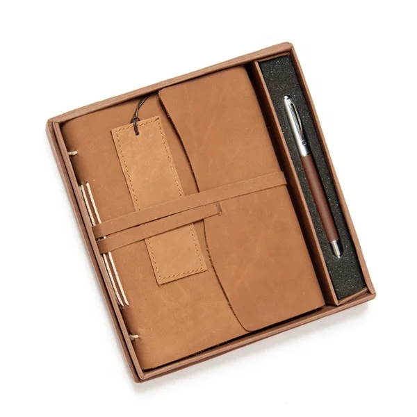 Genuine vintage Leather Journal Gift box LeatherJournal diary corporate gift set note book with pen and gift box and bookmark