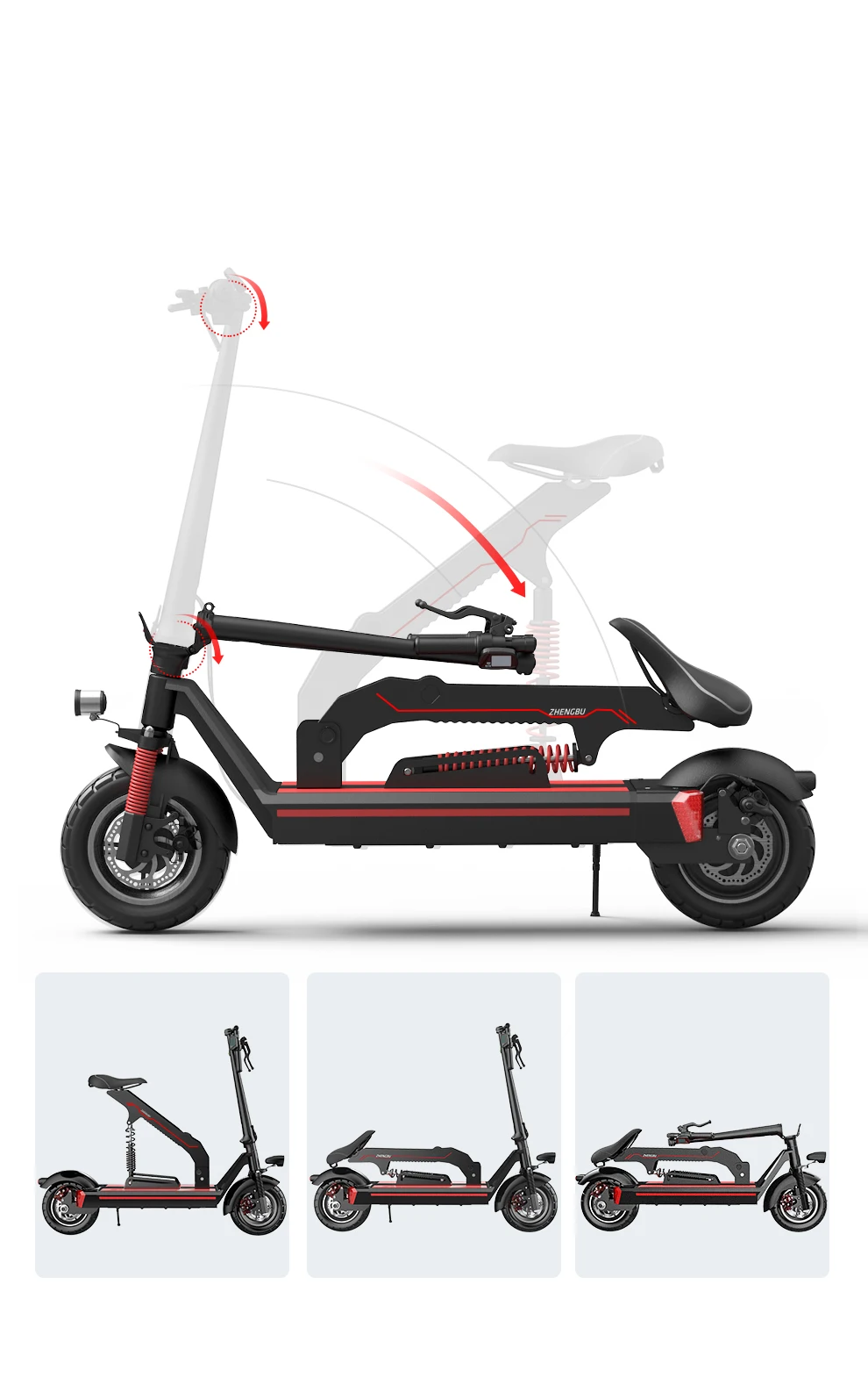 ZHENGBU T6 Two-wheel Scooter 250w Ce Lithium Battery Ultra-light Portable Small adult Folding Electric Scooter with seat