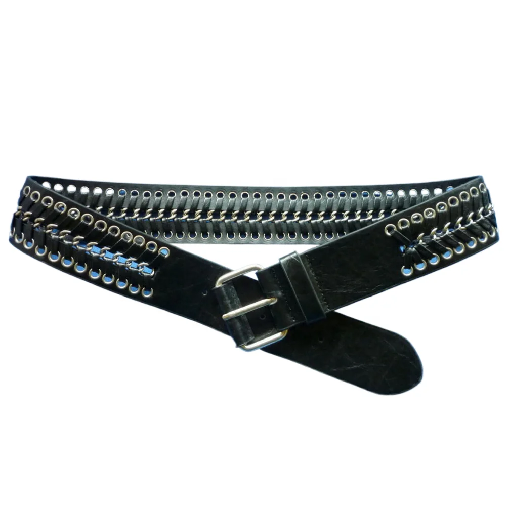 belt for women  fashion belts for ladies or girls custom belts braided with chains with roller buckle