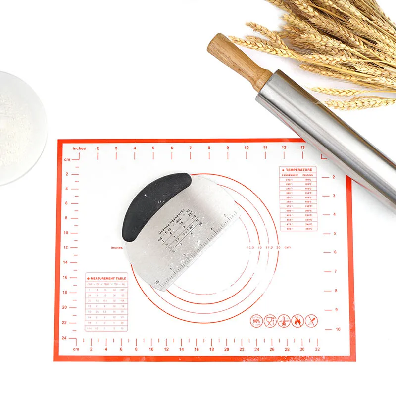 Non Stick Wood Sides Stainless Steel Kitchenware Set Rolling Pin Dough Mat Dough Cutter Roller Pin Baking Bakery Bakeware