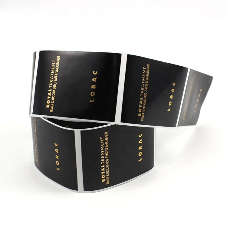 
Custom Gold Stamping Logo Printed Black Label Roll Self Adhesive Glossy Paper Stickers for Cosmetic Products 