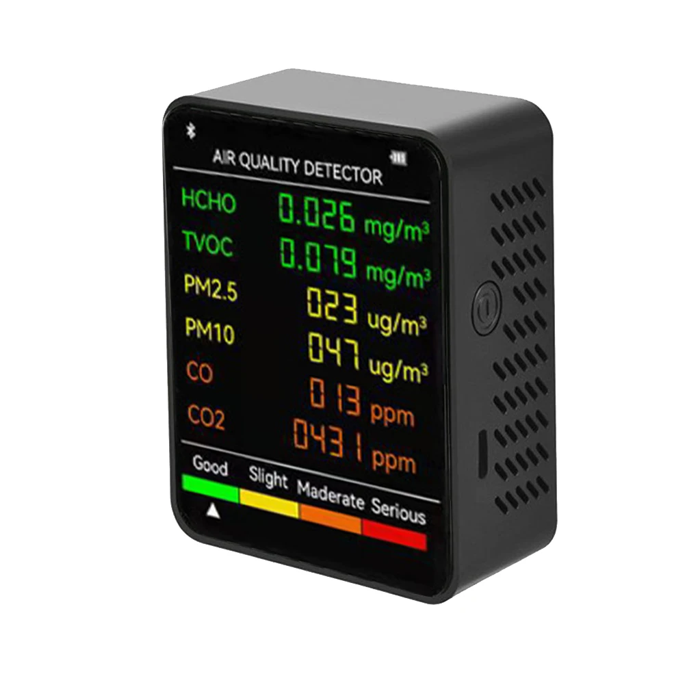 6 In 1 PM2.5 PM10 HCHO TVOC CO CO2 Air Quality Detector CO Carbon Dioxide Formaldehyde Monitor LCD Large Screen CO2 Meter
