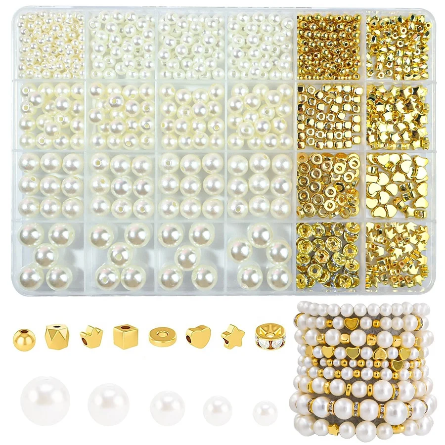 15 Grid 720pcs Pearl Star Spacing Bead Jewelry Findings & Components DIY Accessories Handmade Earrings Bracelet Spacers Box Sets