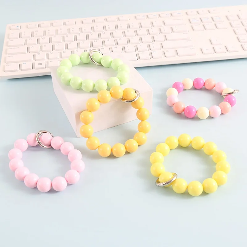Fashionable Silicone Bead Bracelet Keychain Jelly Colored Bracelet Bead With Snap Hook