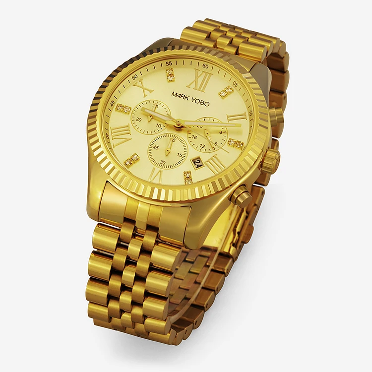 Wholesale Custom logo or NO LOGO  Luxury All 316L Stainless Steel  14K 18K gold Plated Men Japan Quartz Movement watch