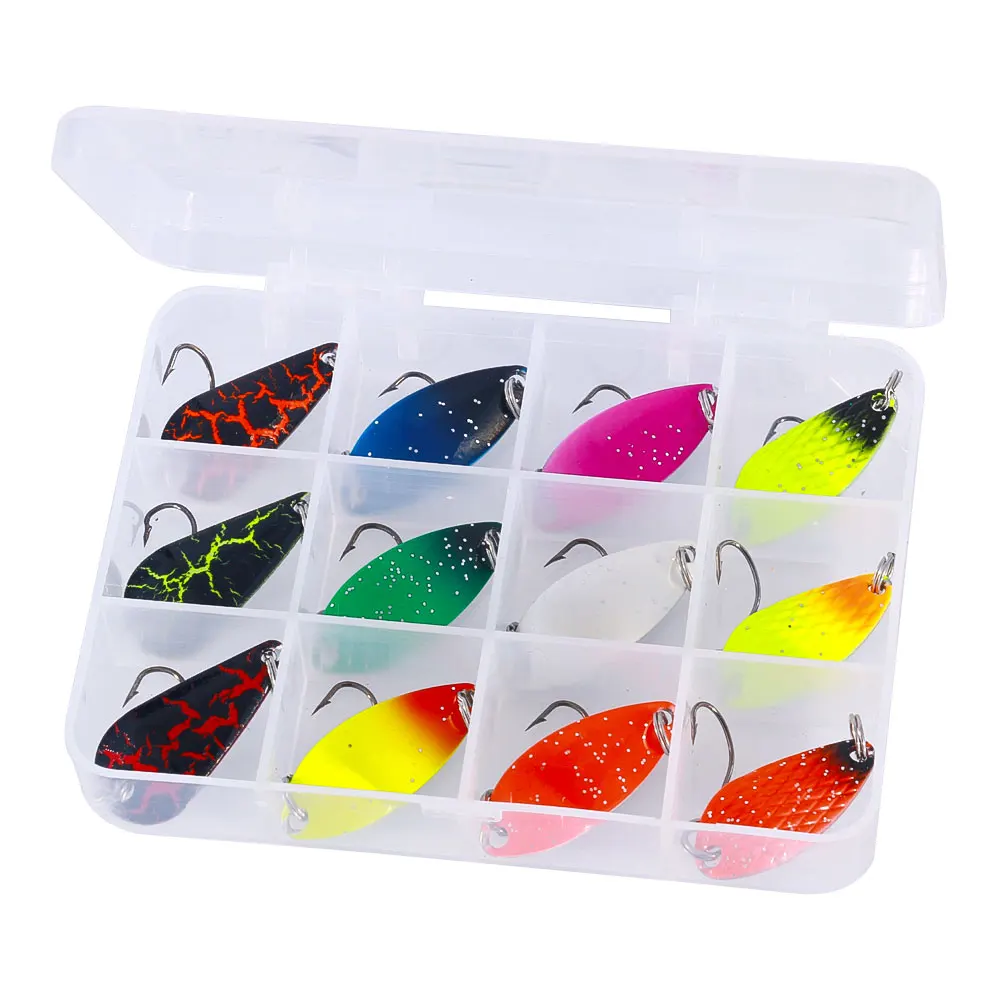 Wholesale 3cm 3g 12pcs/box Metal Spoon Baits Kit Spinner Fishing Lure Set