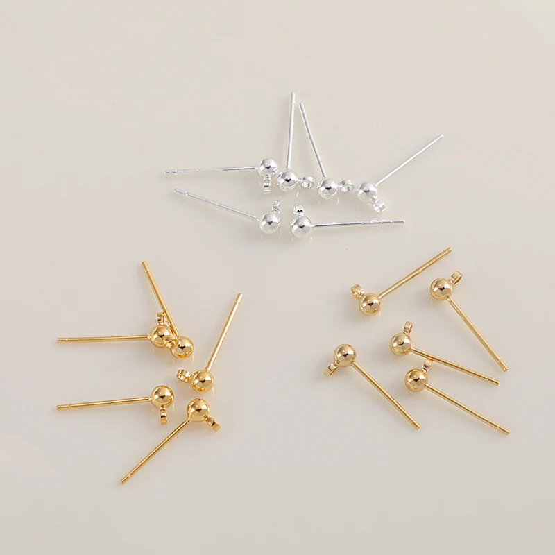 925 silver needle Ball Head Pin 18k gold filled earring jewelry making Copper smooth horizontal closing Pendant needle holder