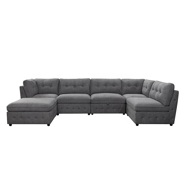 4 seats big size sleeper corner sofa with pull out bed and mobile ottoman for living room