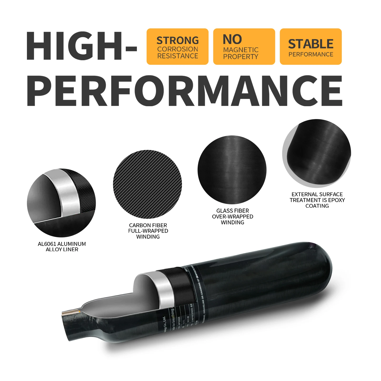 TUXING Factory Low Price High pressure 0.3L 3000psi 300bar CE Paintball Composite Materials Aluminum Black Carbon Fiber Air Tank