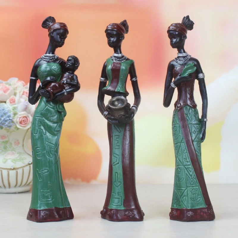 Resin High Quality Elegant Black Resin Premium Quality Young African Woman Lady Figurine For Home Decor
