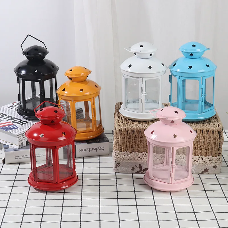 Wholesale Colorful Metal and Glass Hanging Lantern Outdoor Lamps and Lanterns Star Shape Lantern for Indoor and Outdoor Decor