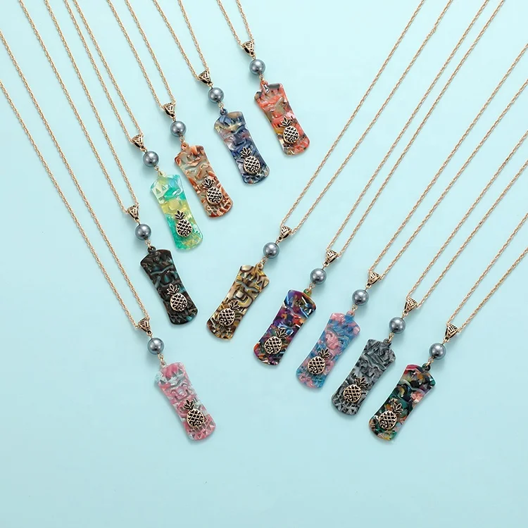 
Design Jewelry Women Gold Chain Customized Pineapple Hawaiian Acrylic Necklace Earrings 