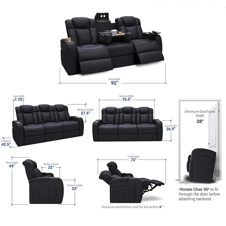 Modern Genuine Leather VIP Cinema Home Theater Power Recliner Hot Sale Living Room Home Theater Sofa Cup Holder and Storage Box