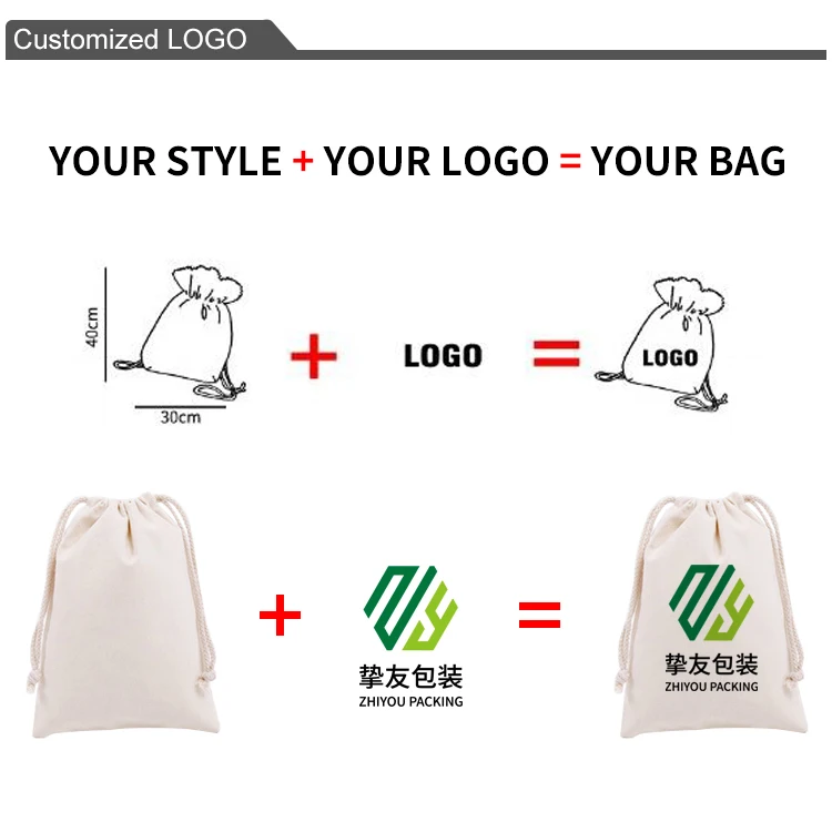 High quality 100% small large fair trade linen organic custom print muslin cotton canvas drawstring bag white