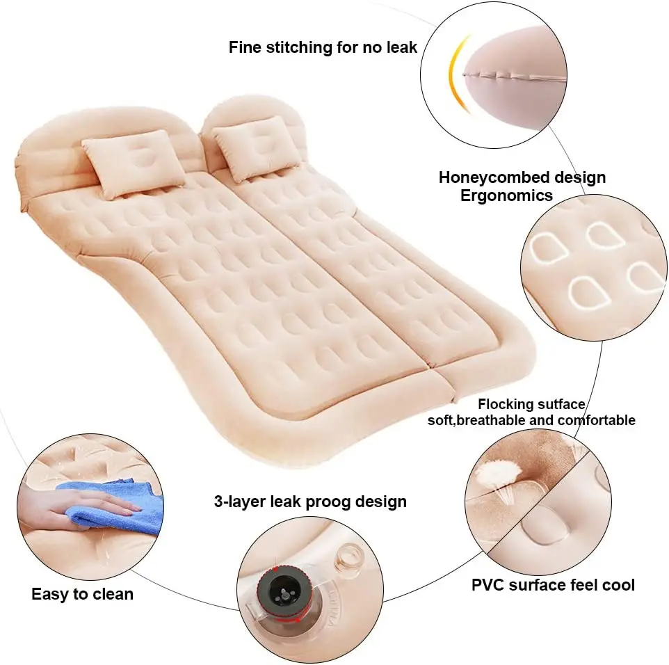 OEM Factory Flock Fabric PVC Back Seat Inflatable Car Air Mattress Outdoor Inflatable Car Bed