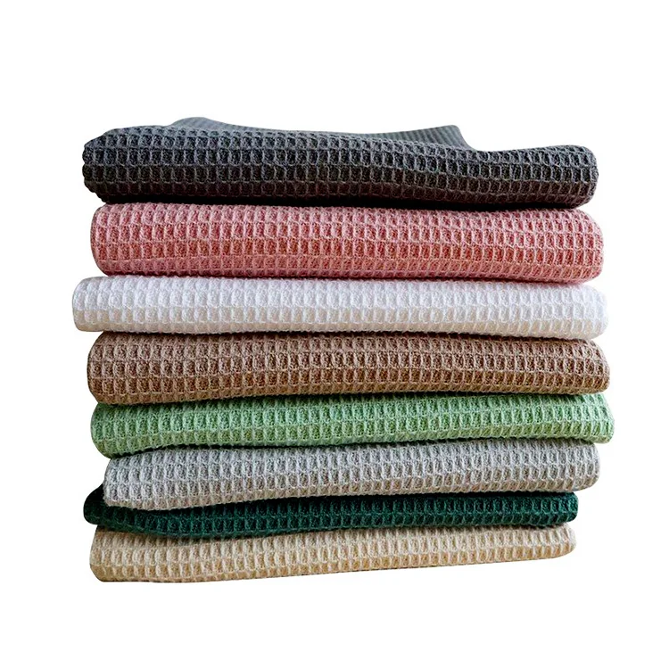 Home Kitchen Cotton Highly Absorbent Cleaning Towels Soft Quick Drying Plain Fabric Waffle Tea Towel
