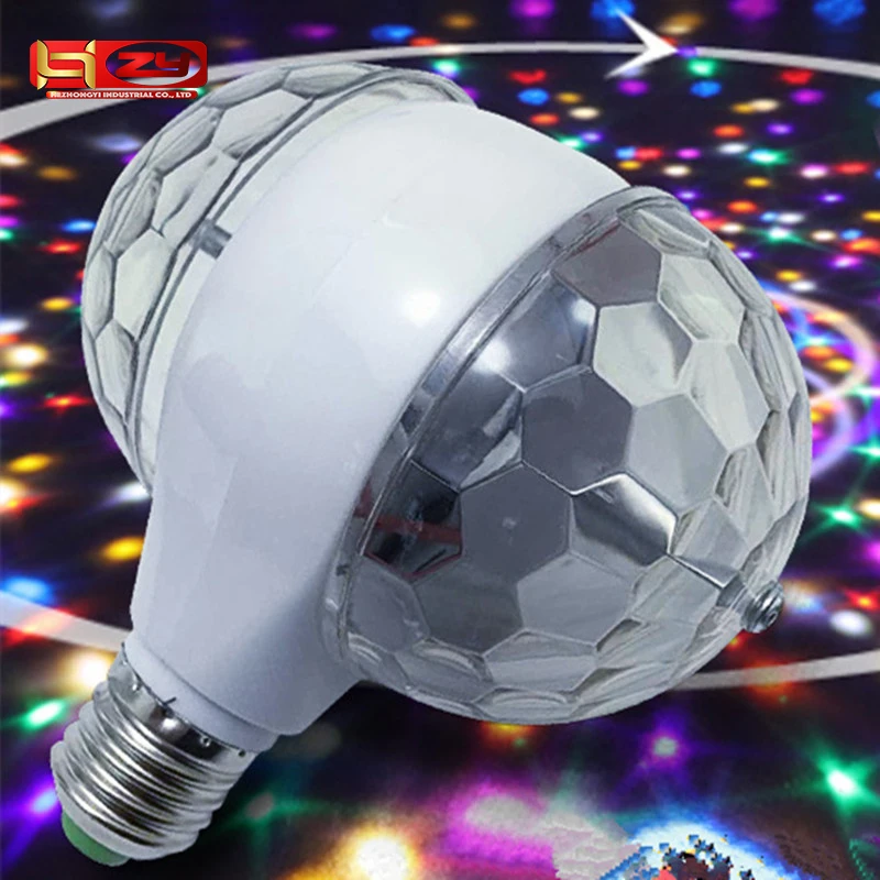  Светодиодная сценическая лампа E27 вращающаяся RGB с двумя головками маленький волшебный шар активация звуком для диджея диско караоке лазерная музыкальная 3