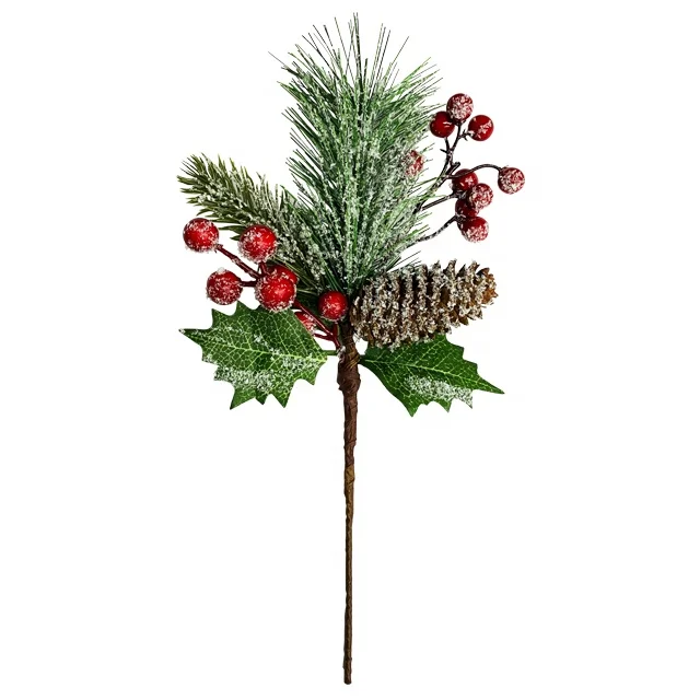Artificial Red Berry and Pine Cone Christmas Picks with Holly  Branches for Holiday Decorations Christmas spray snow branches