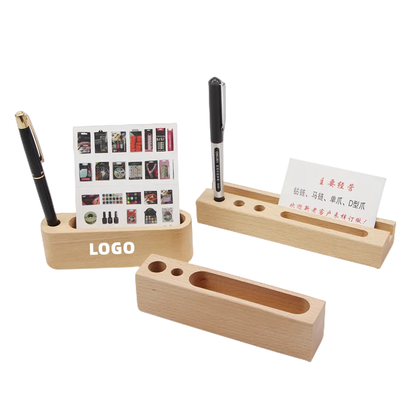 Custom Logo Wooden Block Business Card Holder Display Stand Wooden Card Holder Block