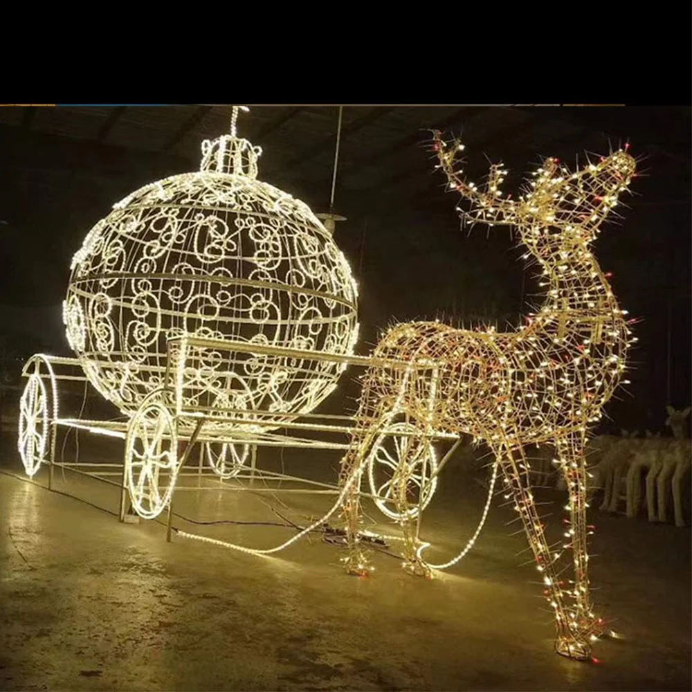 Wedding Drawn Carriage Horse Wagon Pumpkin Carriage Lighting Christmas Deer Sled For Xmas Decoration