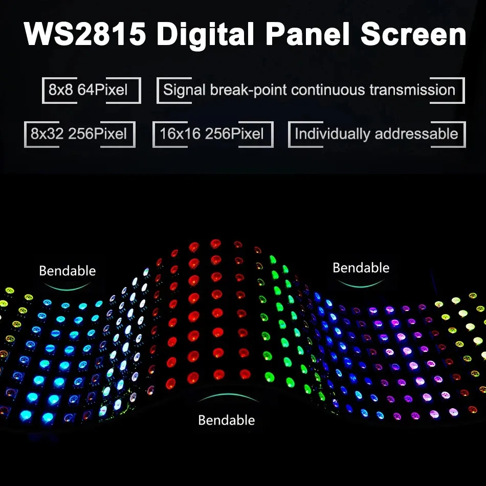 DC12V WS2815B Matrix Panel Flexible 8X8 8X16 8X32 LEDs Digital Programmed lndividually Addressable LED Pixel Full Color Screen
