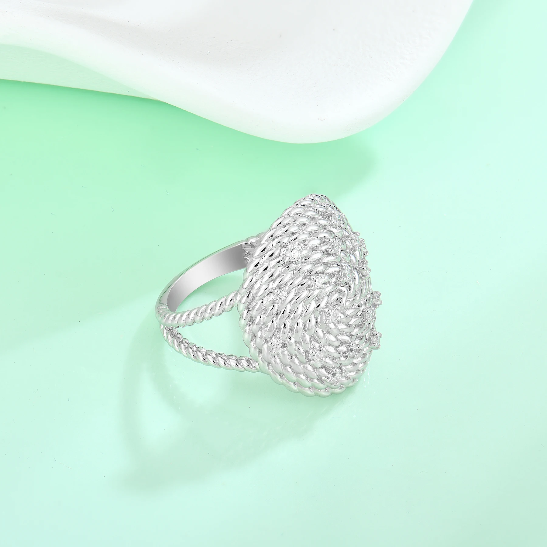High End 925 Sterling Silver Jewelry Italian Design AAA Zirconia Twist Knot Chunky Heavy Ring
