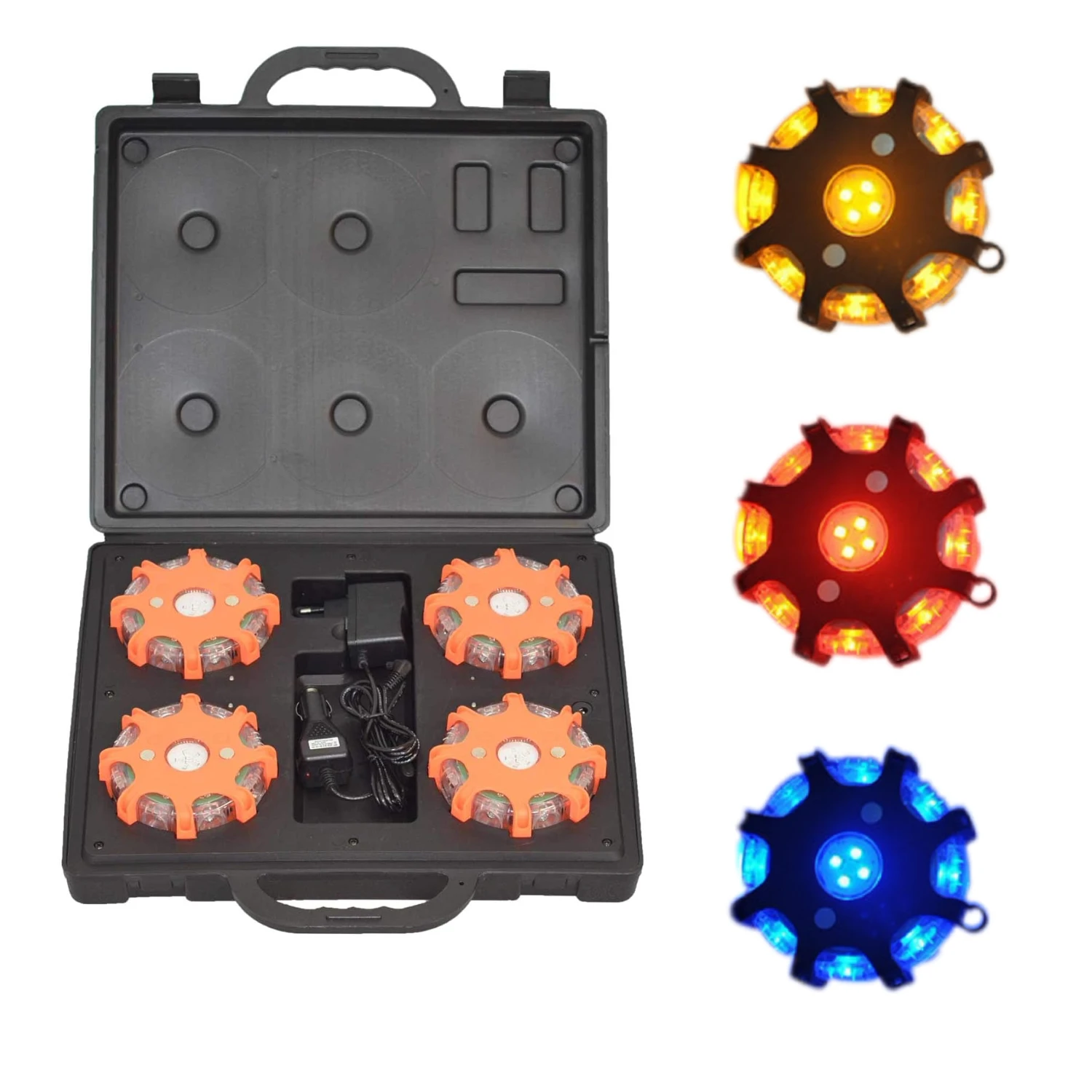 High Visibility Rechargeable LED 4 Pack Road Safety Emergency Warning Light Set for Vehicle Truck Sequential Flare