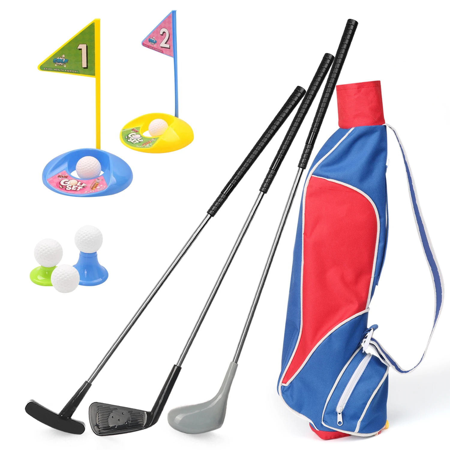 Exercise N Play Kids Golf Clubs Set Deluxe Happy Young Golfer Sports Kit 15 Piece for Promotion of Physical