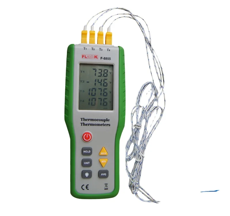 F-8855 Industrial K Type High Temperature Meter Digital 4 Channel Thermocouple Thermometer