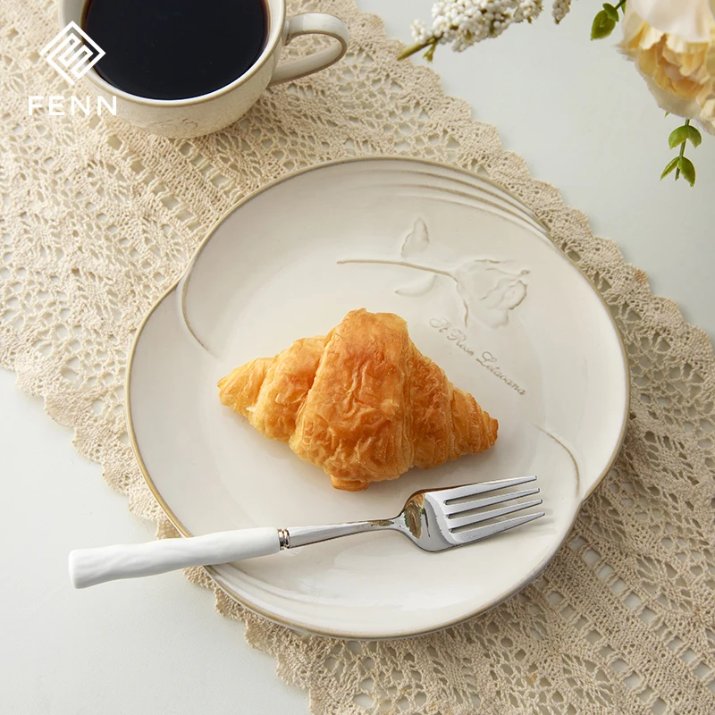 Креативная керамическая тарелка в форме цветка розы фарфоровая для торта реактивный серый Салат «шведский стол» десертная