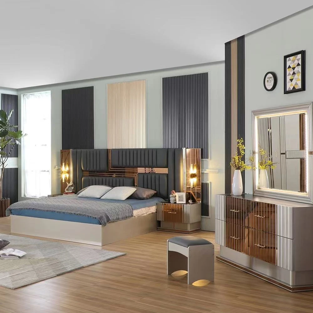 High Quality Full Bedroom Set Include Bed + Night Table X 2 + Wardrobe + Dresser