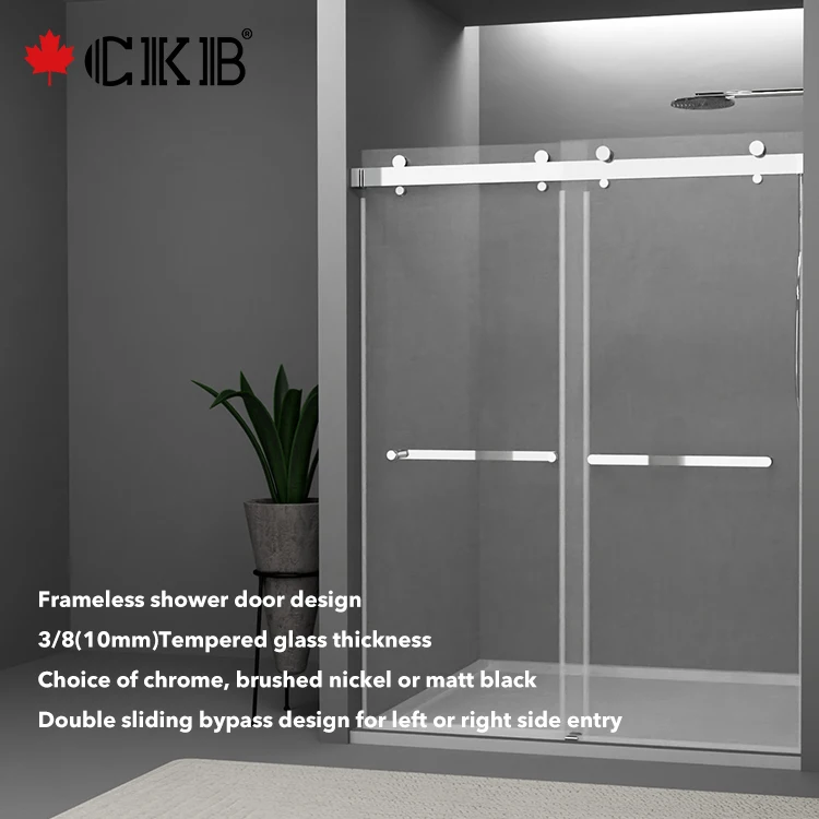 CKB Brushed Nickel Matt Black Chrome Bathroom Tempered Glass Double Sliding Frameless Shower Room