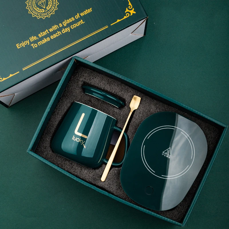 Nordic Style Christmas Cup Intelligent Heating Cups Smart Temperature Milk Coffee Ceramic Mug Warmer Mug With Coaster Spoon