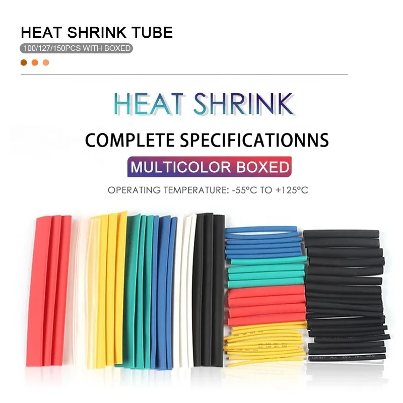 100/127/150PCS With Boxed Black Red Heat Shrink Tube Sleeving Set Wire Cable Insulated Polyolefin Sleeve Kit Heat Shrink Tubing
